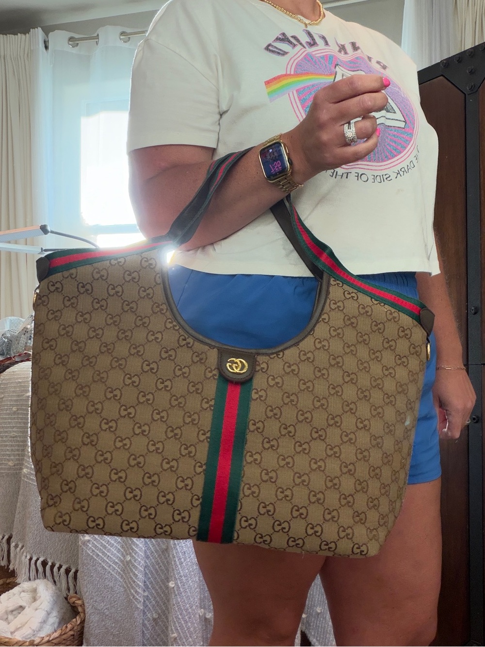 Brown GG Supreme Tote with Green and Red Web Stripe - Picture 4 of 4